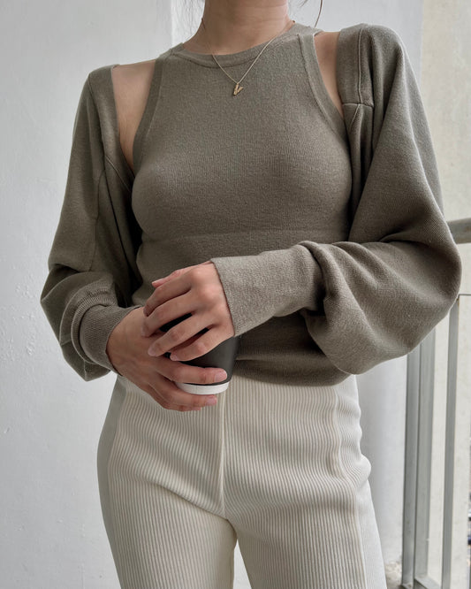 Belle Vest + Crop Cardigan Two-piece Set (Soft Taupe)