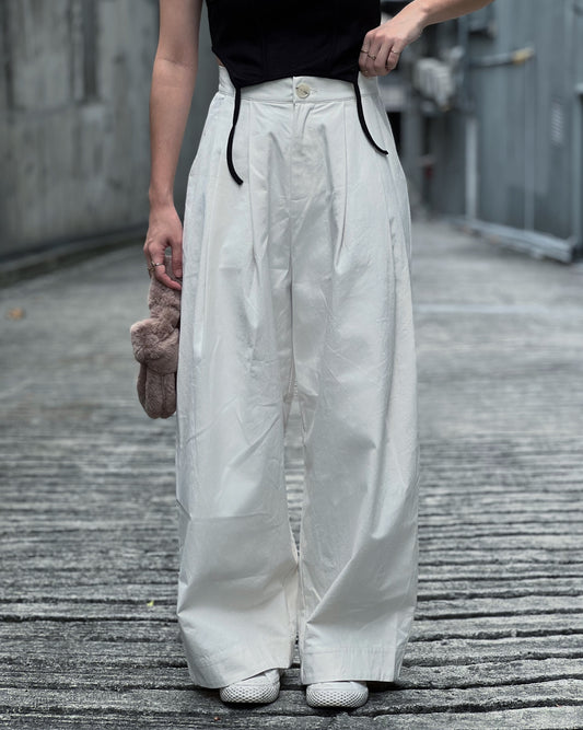 High-waisted Urban Cotton Trousers (White)